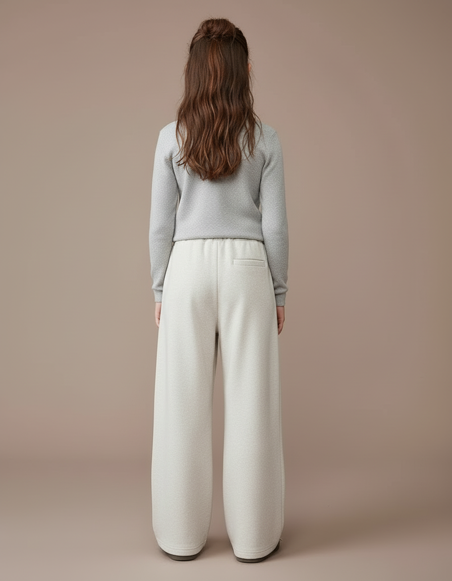 Pantalon Blanc Ample Droit Confortable Enfant Décontracté - Beige Molleton - vue 2