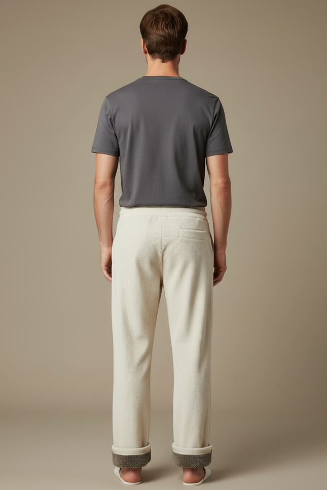 Pantalon Blanc Côtelé Décontracté Chaud Homme - Beige Cordé - vue 2