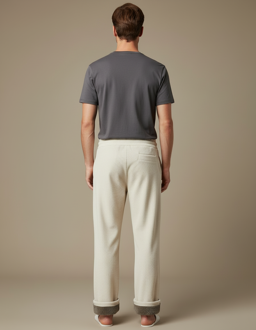 Pantalon Blanc Côtelé Décontracté Chaud Homme - Beige Cordé - vue 2
