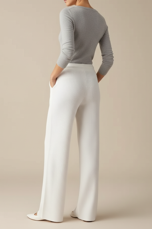 Pantalon Blanc Evase Femme - Maille - vue 2