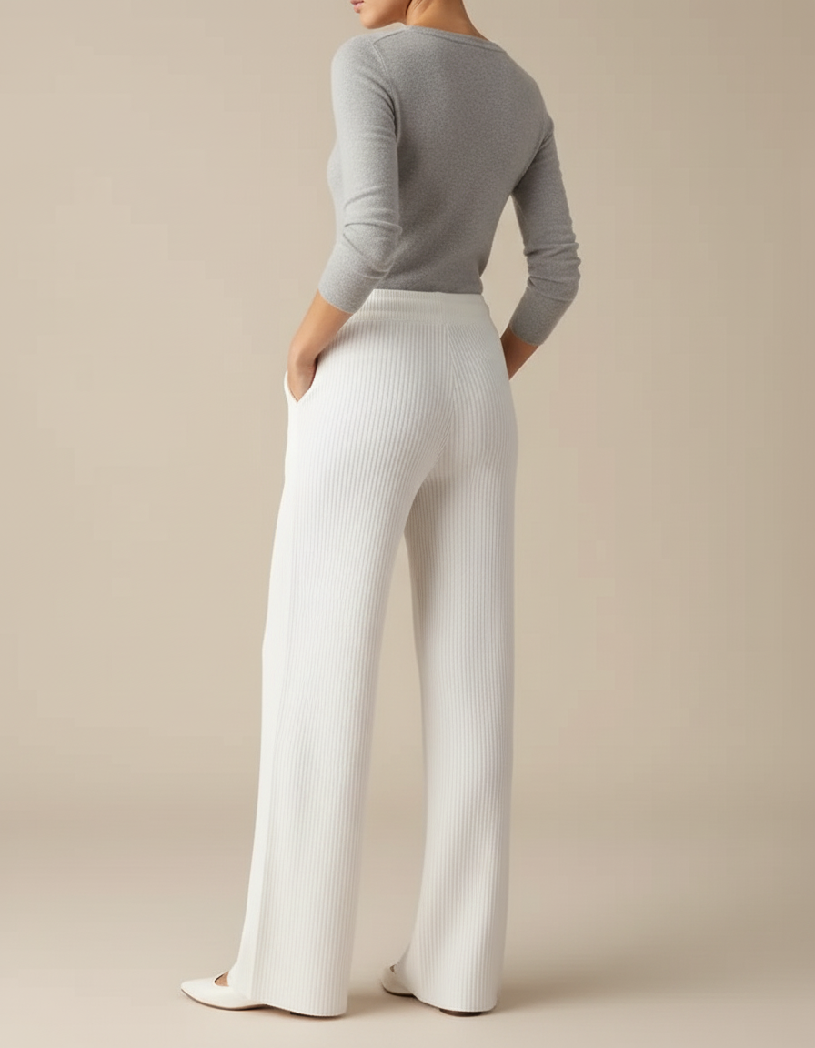 Pantalon Blanc Evase Femme - Maille - vue 2