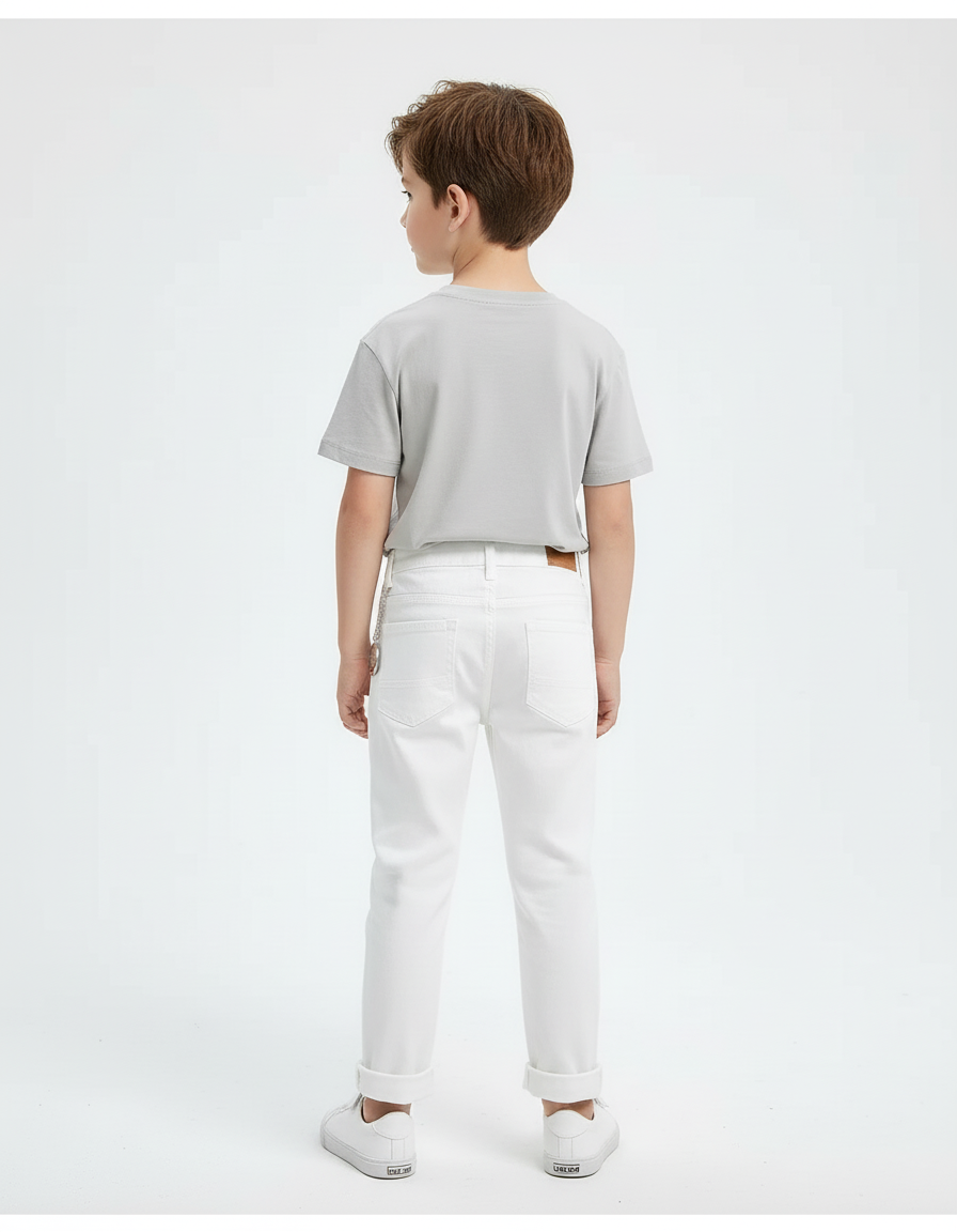 Pantalon Blanc Enfant Coton Décontracté Élastique - vue 2
