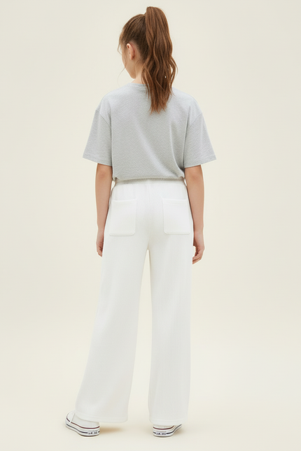 Pantalon Blanc Côtelé Ample Décontracté Enfant - vue 2