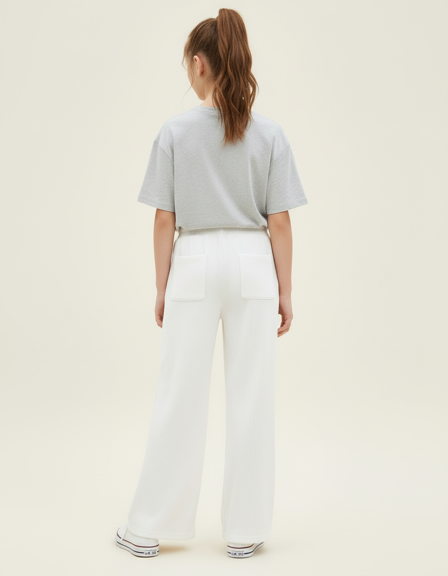 Pantalon Blanc Côtelé Ample Décontracté Enfant - vue 2