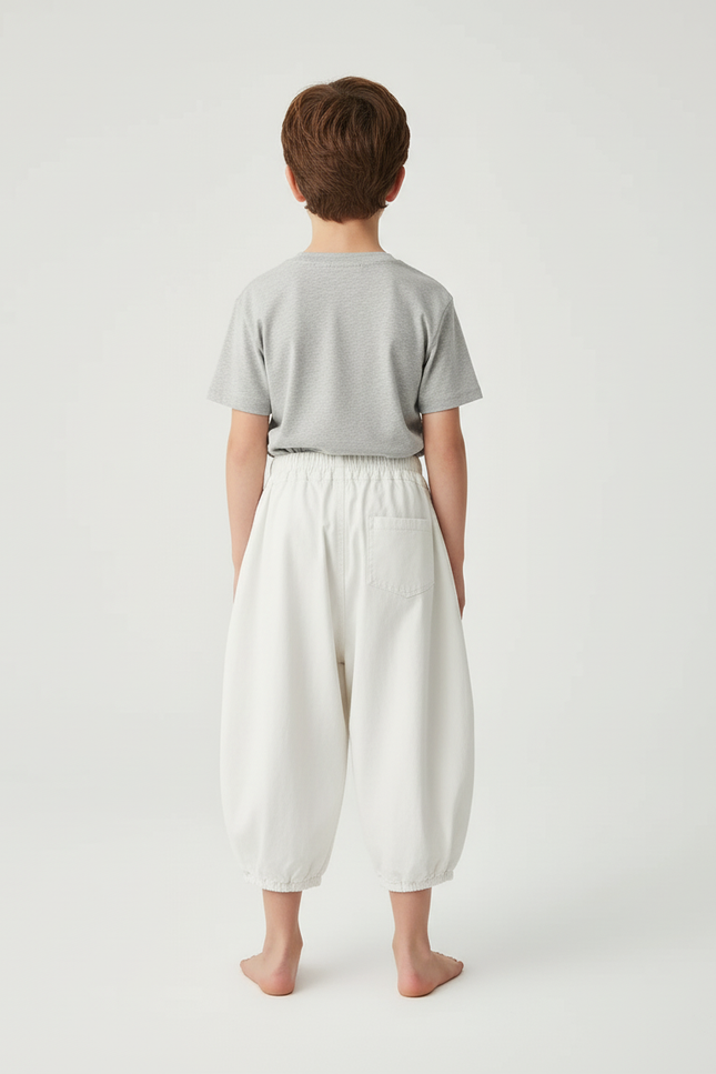 Pantalon Blanc Ample Élastique Coton Enfant Garçon - vue 2
