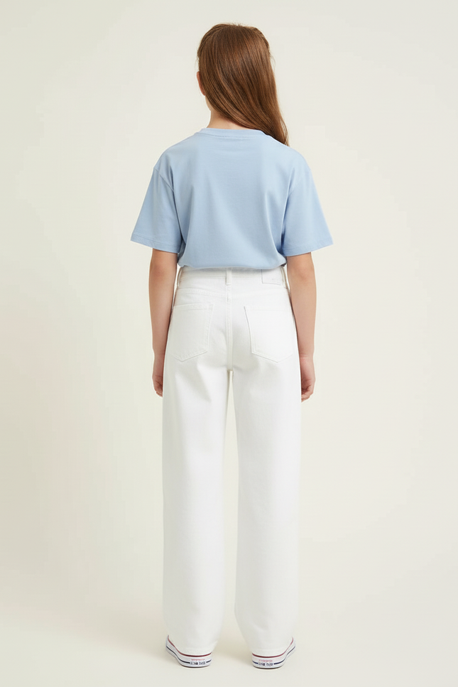 Pantalon Blanc Jean Ample Taille Haute Fille - vue 2