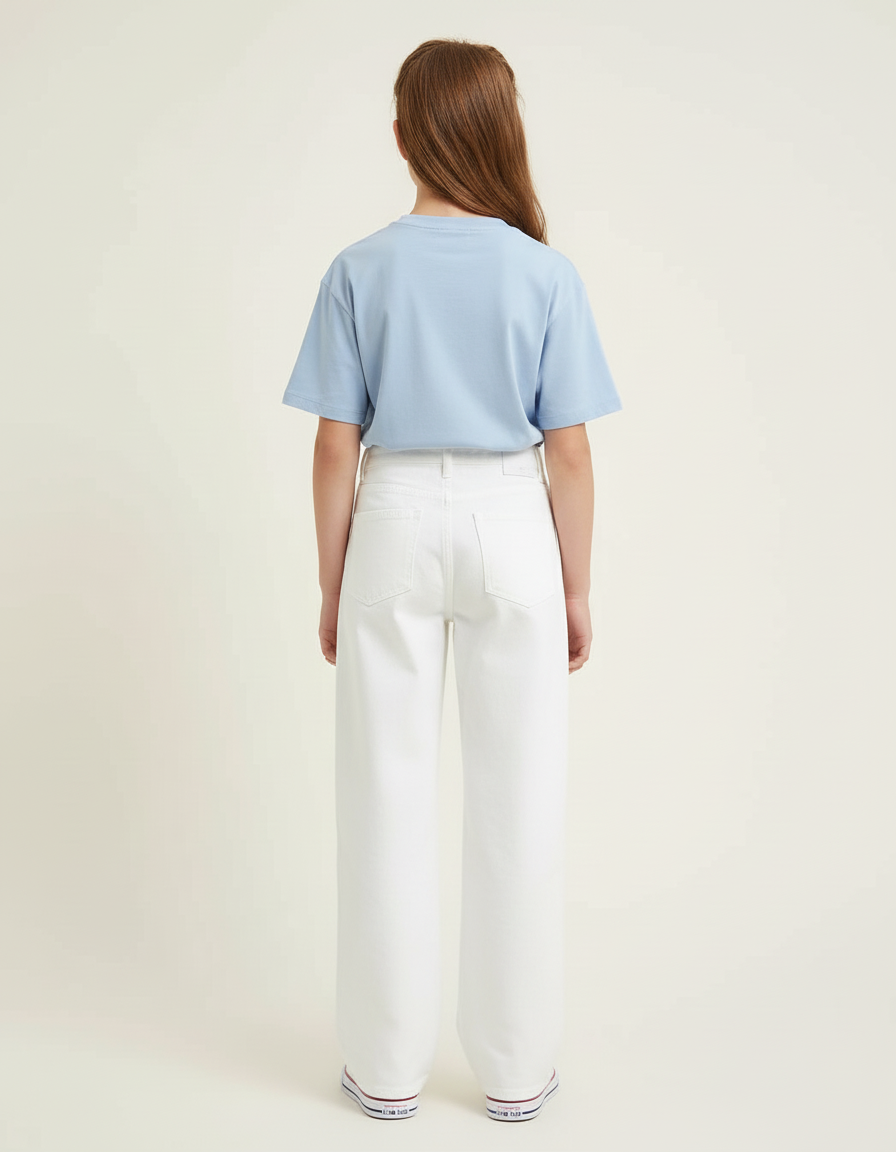Pantalon Blanc Jean Ample Taille Haute Fille - vue 2