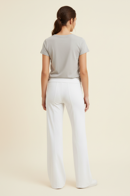 Pantalon Blanc Ample Confortable Évasé Taille Basse - Molleton - vue 2