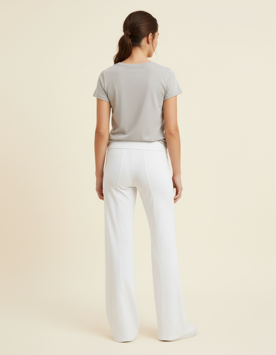 Pantalon Blanc Ample Confortable Évasé Taille Basse - Molleton - vue 2