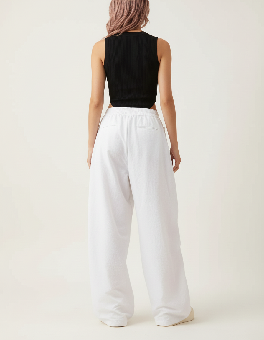 Pantalon Blanc Taille Basse Femme - Polyester - vue 2
