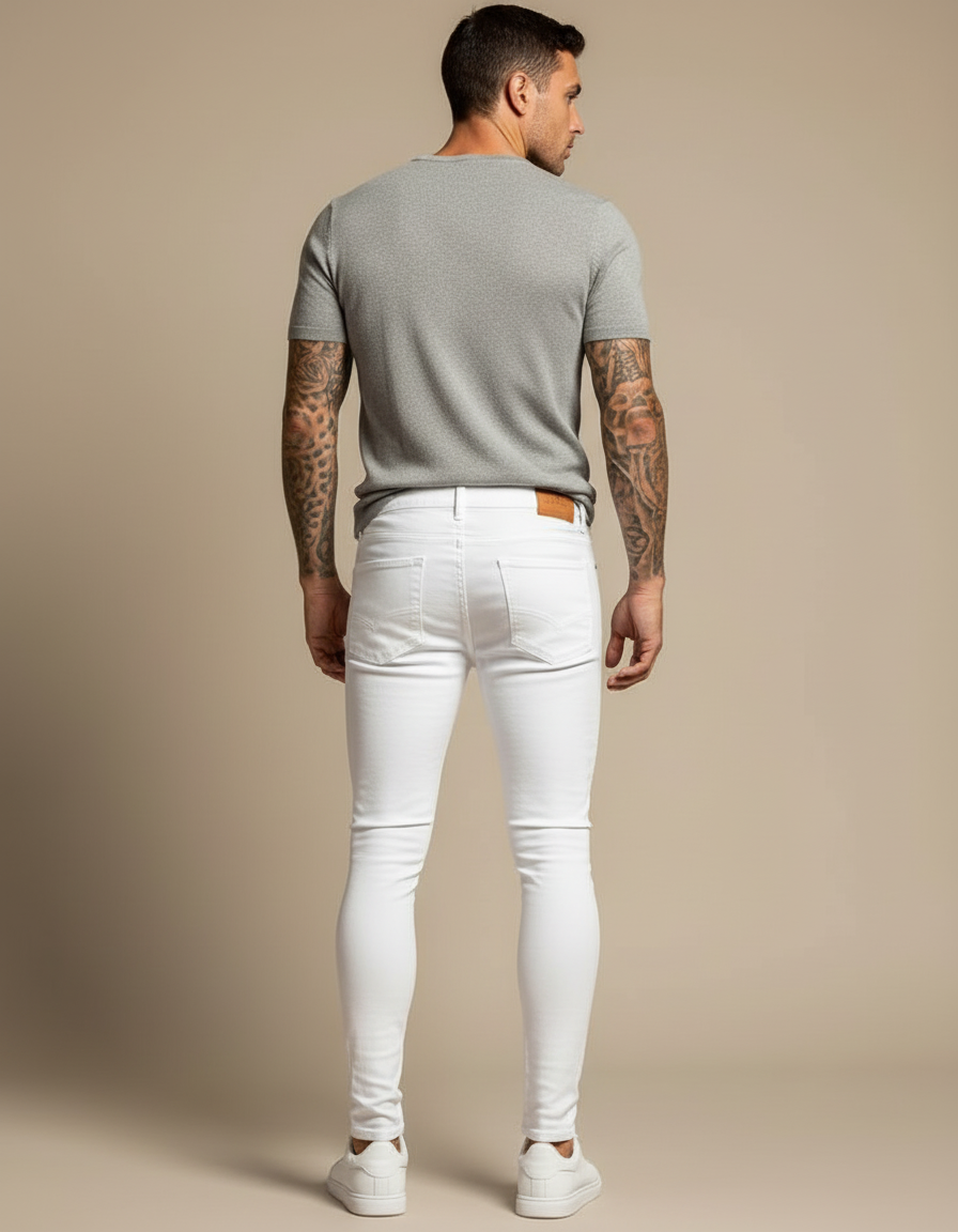 Pantalon Blanc Déchiré Skinny Denim Homme - Jean - vue 2