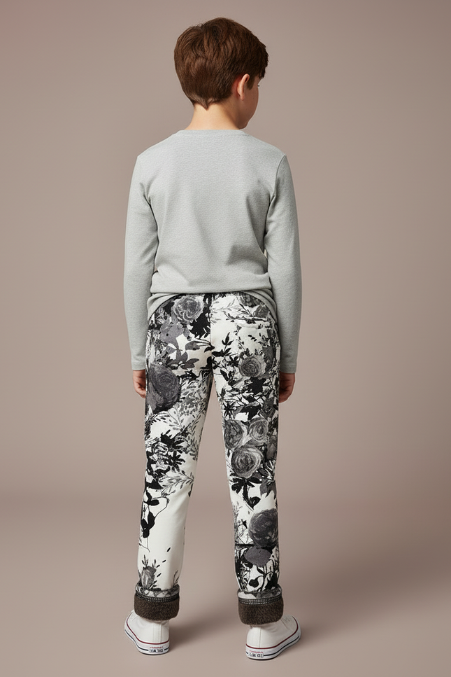 Pantalon Blanc Imprimé Floral Épais Molletonné Enfant - vue 2