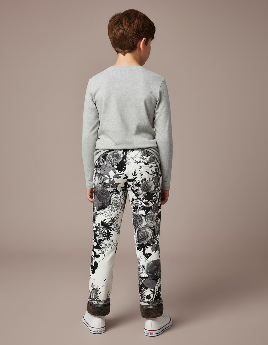 Pantalon Blanc Imprimé Floral Épais Molletonné Enfant - vue 2