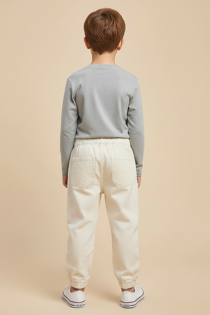 Pantalon Blanc Brodé Ours Décontracté Garçon Coton - Beige - vue 2