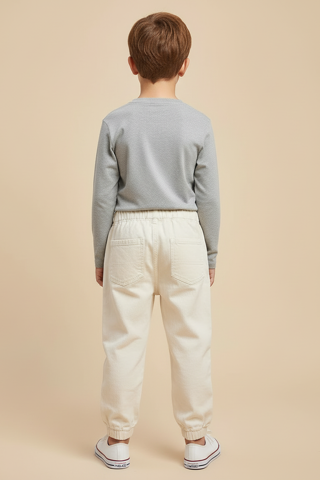 Pantalon Blanc Brodé Ours Décontracté Garçon Coton - Beige - vue 2