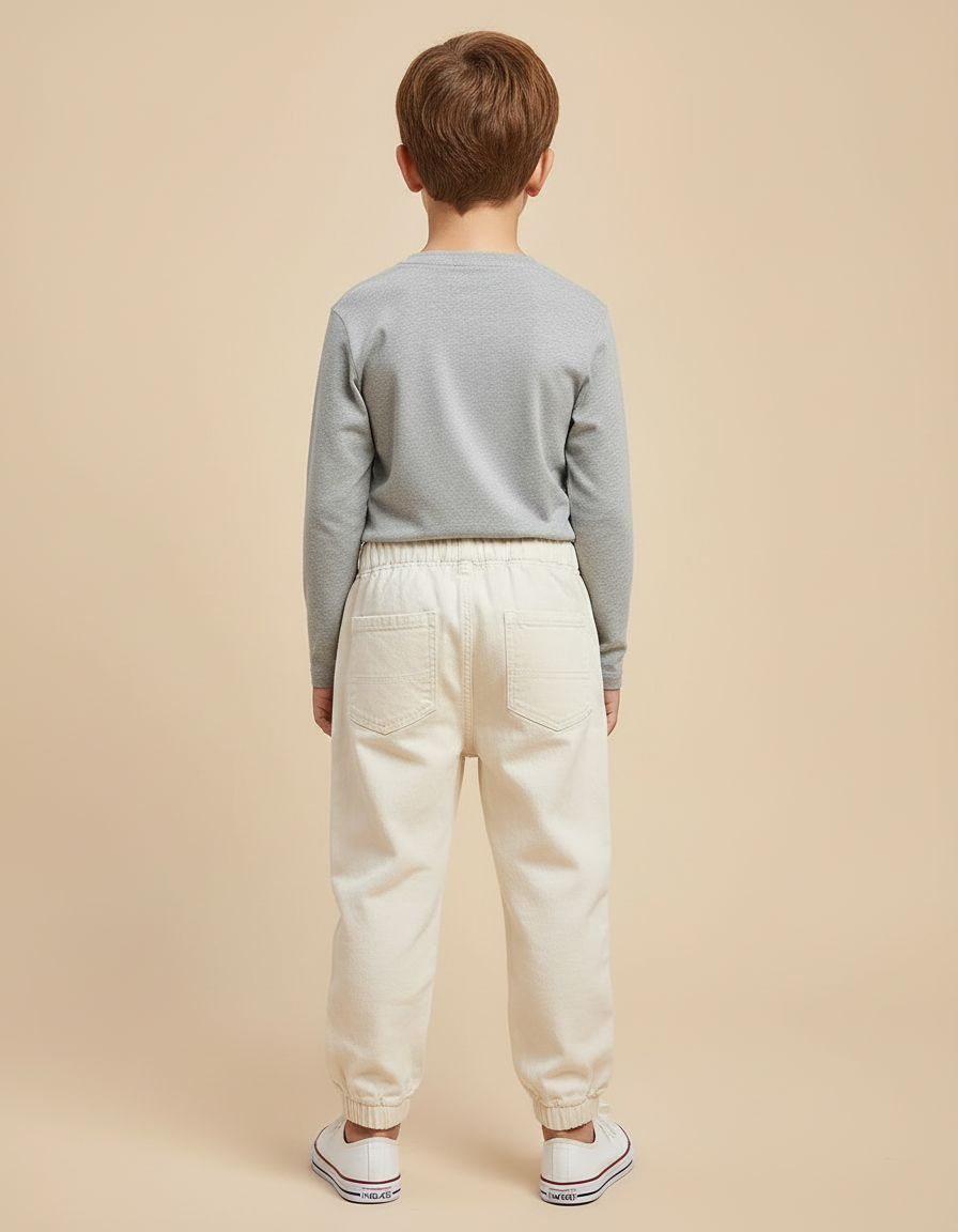 Pantalon Blanc Brodé Ours Décontracté Garçon Coton - Beige - vue 2