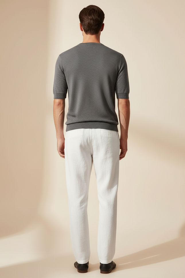 Pantalon Blanc Lin Décontracté Cordon Homme Léger - vue 2