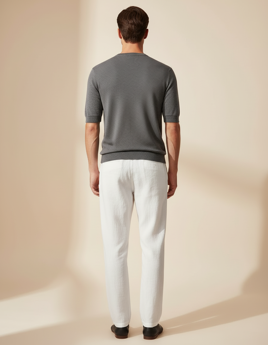 Pantalon Blanc Lin Décontracté Cordon Homme Léger - vue 2