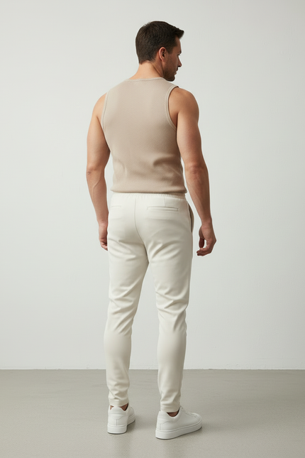 Pantalon Blanc Homme Slim Côtelé Réfléchissant Décontracté - Polyester - vue 2