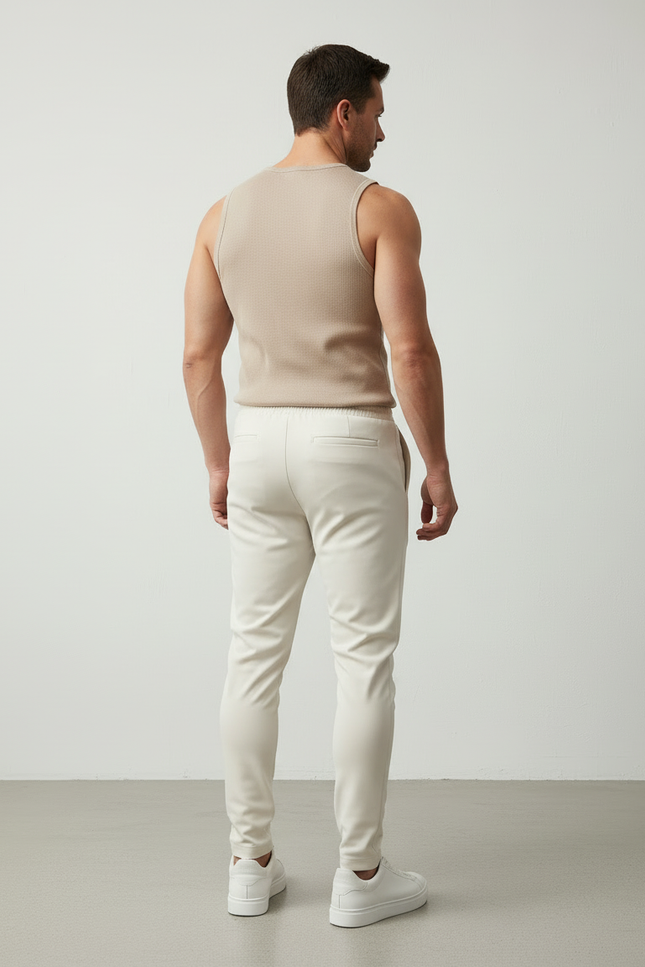 Pantalon Blanc Homme Slim Côtelé Réfléchissant Décontracté - Polyester - vue 2