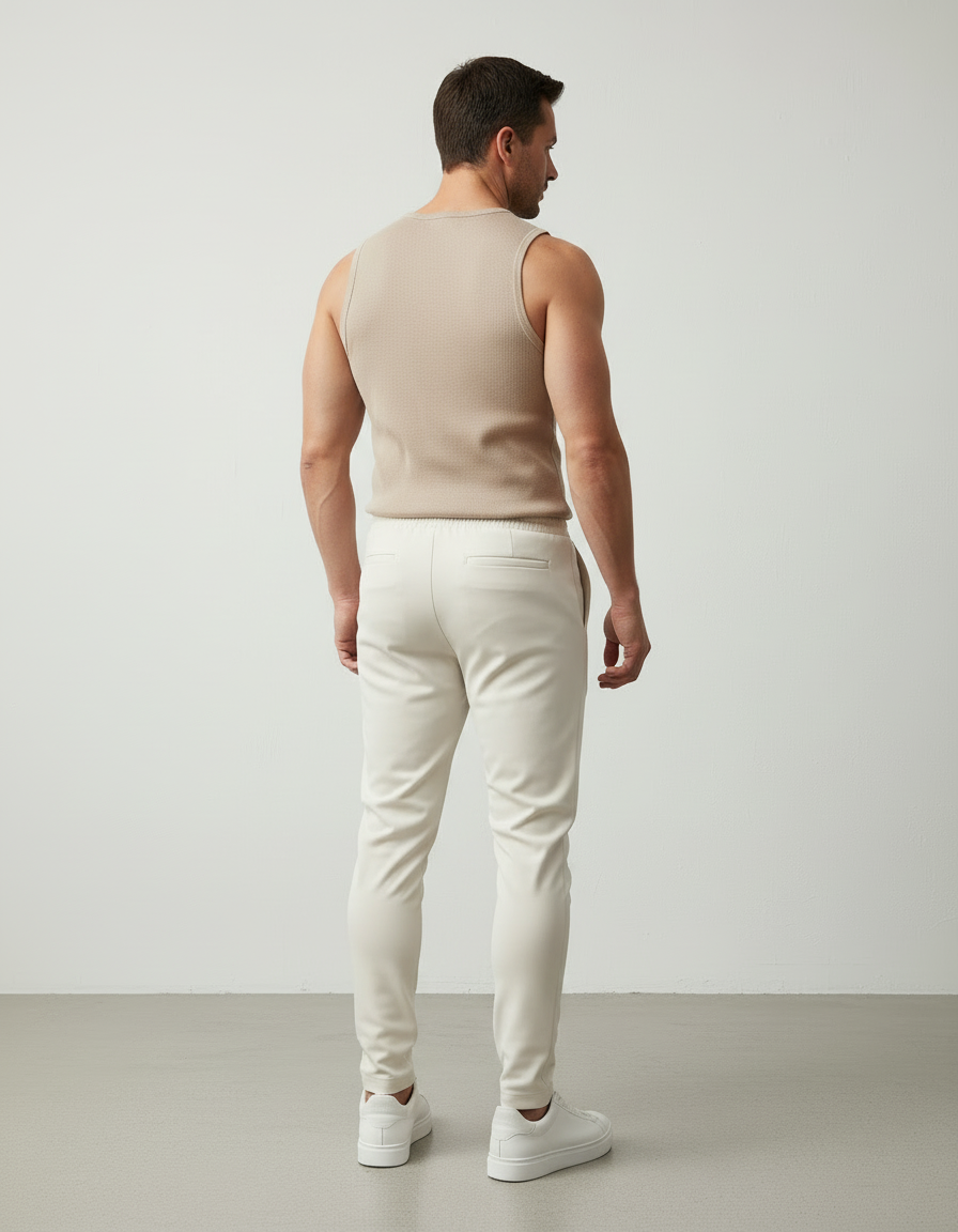 Pantalon Blanc Homme Slim Côtelé Réfléchissant Décontracté - Polyester - vue 2