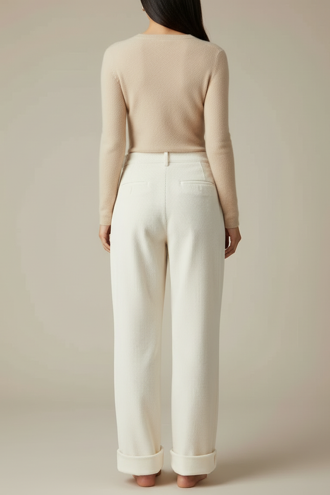 Pantalon Blanc Côtelé Droit Ample Confortable - Cordé - vue 2