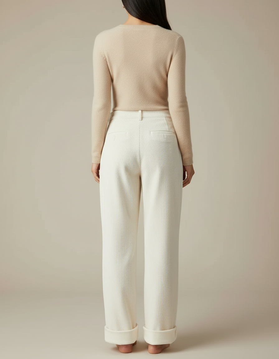 Pantalon Blanc Côtelé Droit Ample Confortable - Cordé - vue 2