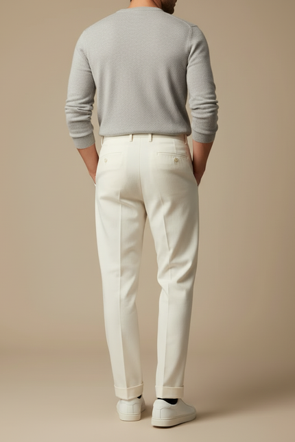 Pantalon Blanc Plissé Droit Élégant Homme Décontracté - Gabardine - vue 2
