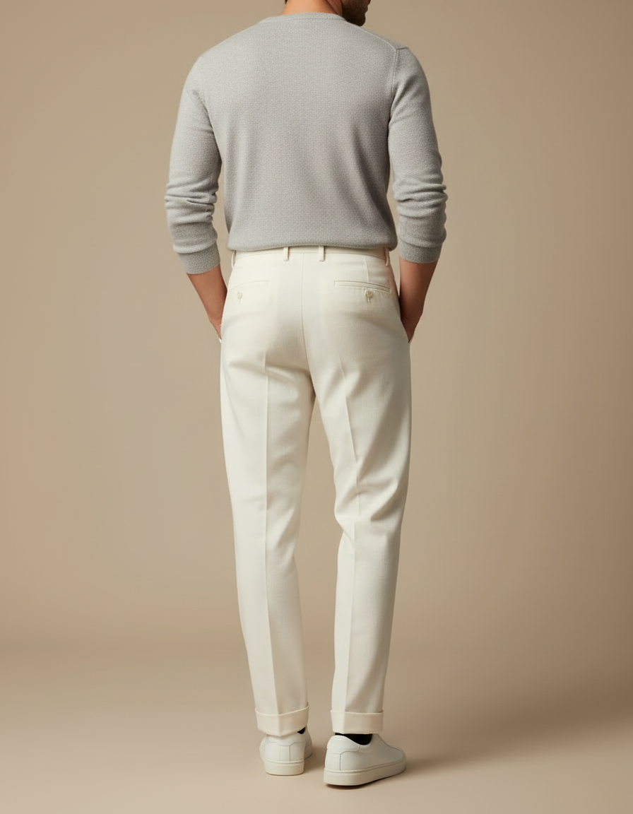 Pantalon Blanc Plissé Droit Élégant Homme Décontracté - Gabardine - vue 2