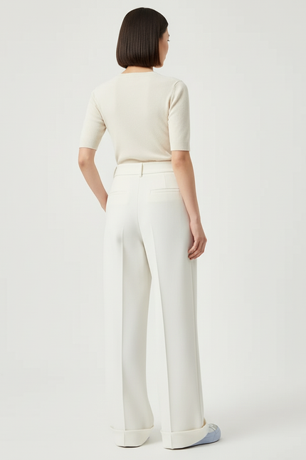 Pantalon Blanc Ample Fluide Élégant Décontracté - Polyester - vue 2
