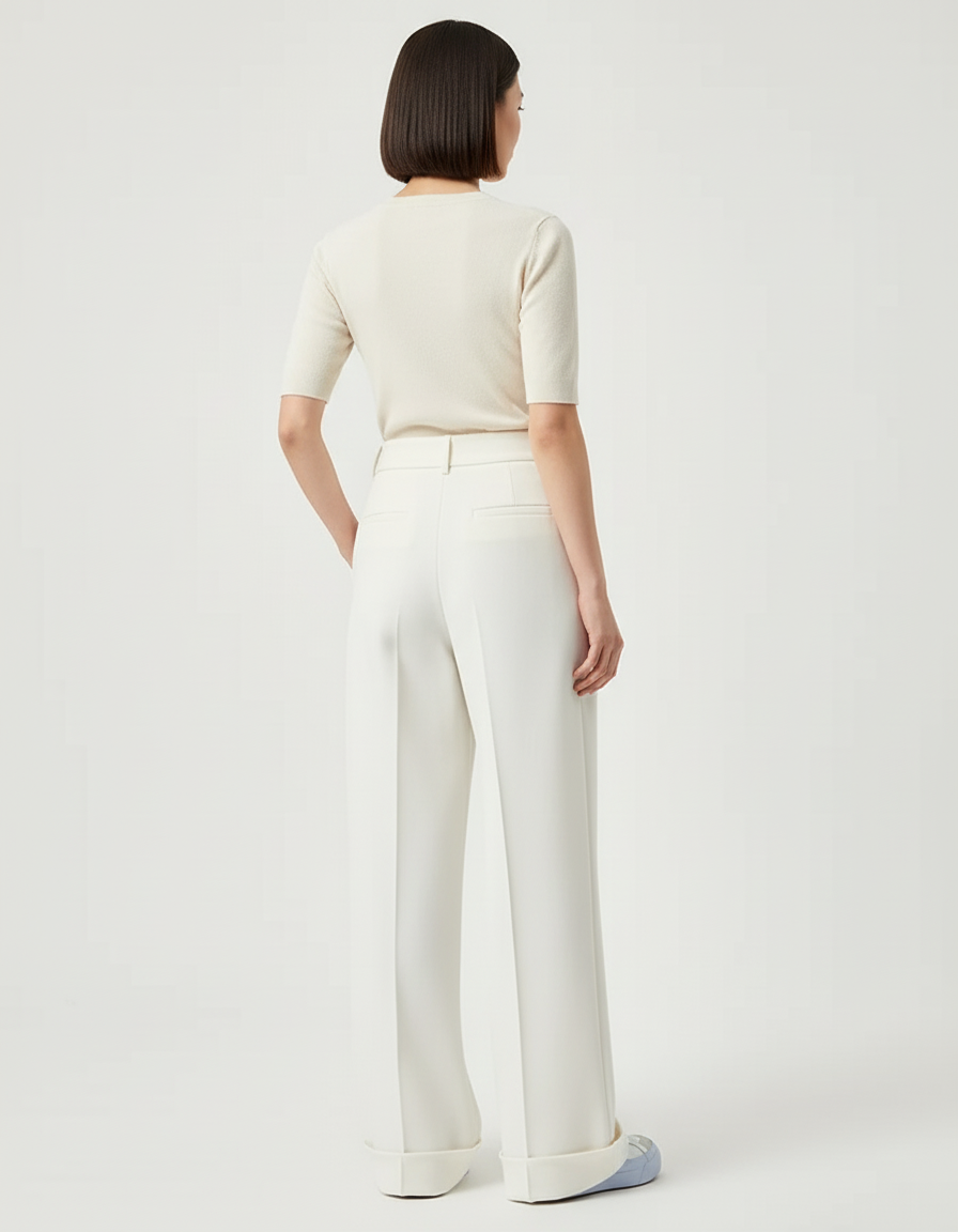Pantalon Blanc Ample Fluide Élégant Décontracté - Polyester - vue 2