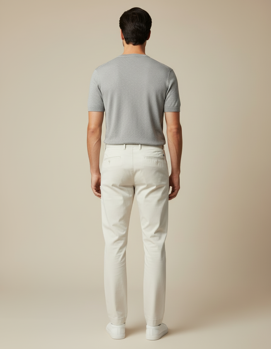 Pantalon Blanc Coton Slim Casual Homme - Beige - vue 2