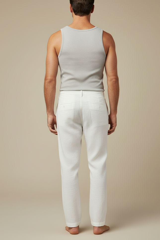 Pantalon Blanc Taille Elastique - Lin - vue 2