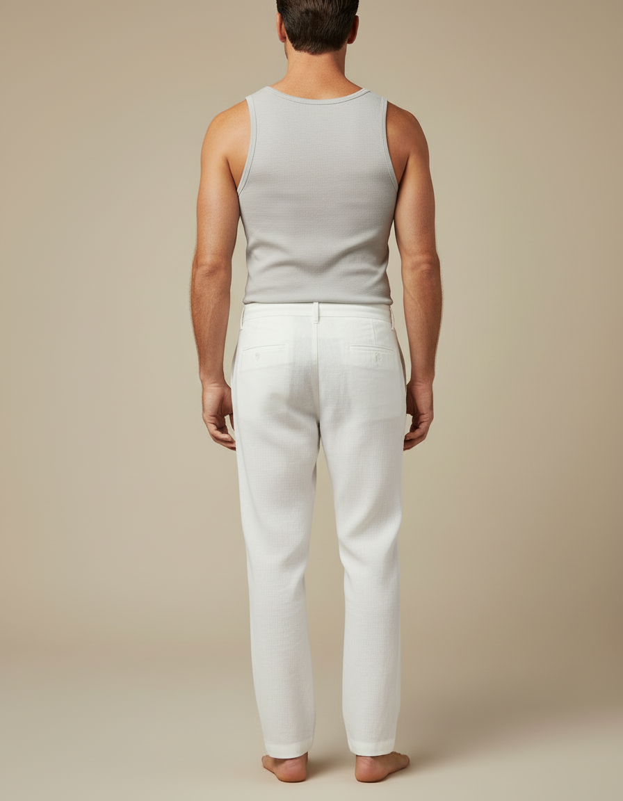 Pantalon Blanc Taille Elastique - Lin - vue 2