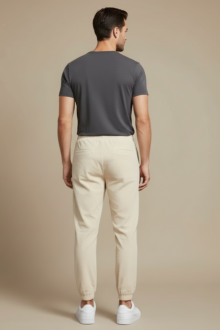 Pantalon Blanc Côtelé Ample Décontracté Cordon Homme - Beige Cordé - vue 2