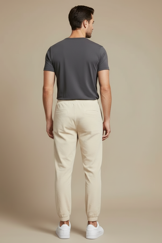 Pantalon Blanc Côtelé Ample Décontracté Cordon Homme - Beige Cordé - vue 2