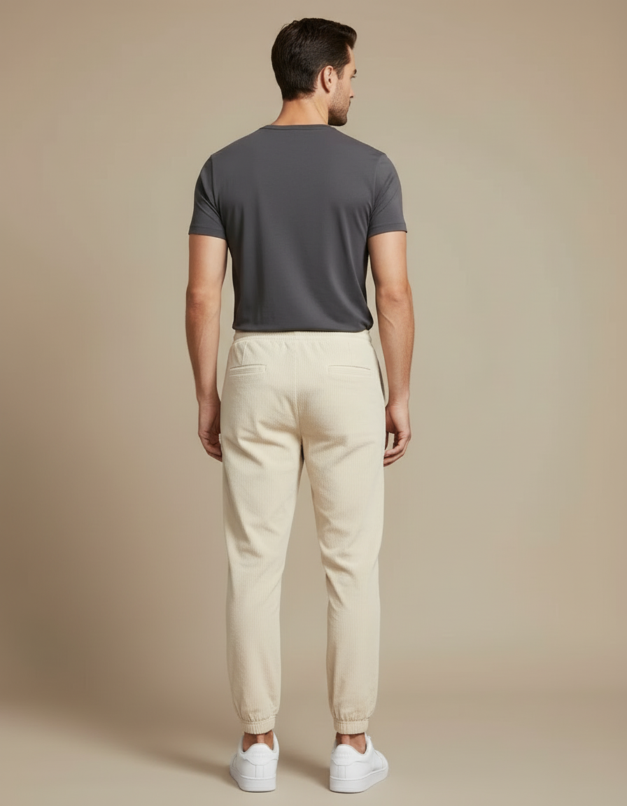 Pantalon Blanc Côtelé Ample Décontracté Cordon Homme - Beige Cordé - vue 2