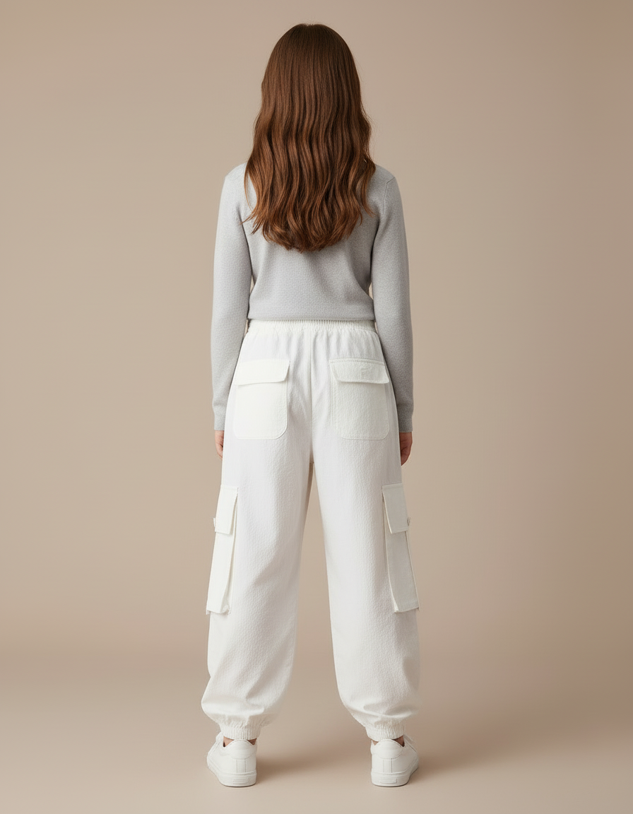 Pantalon Blanc Cargo Ample Enfant Sport Décontracté - Molleton - vue 2
