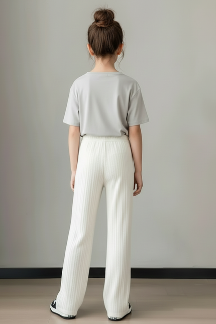 Pantalon Blanc Côtelé Ample Confortable Enfant - Maille - vue 2