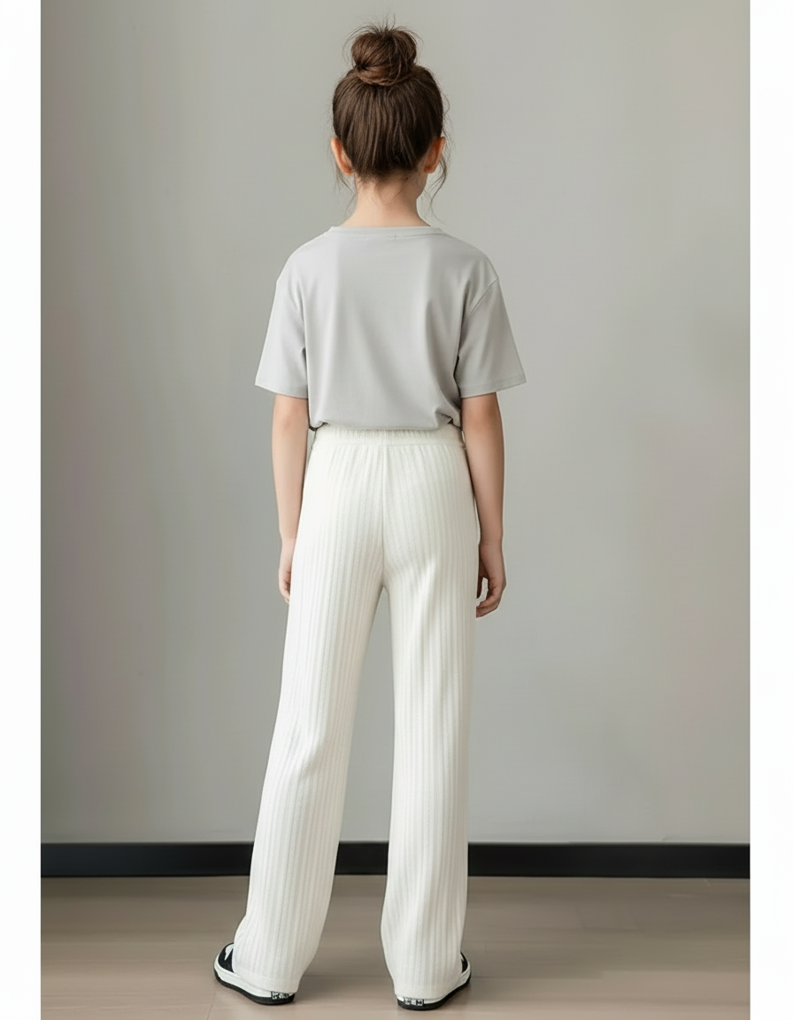 Pantalon Blanc Côtelé Ample Confortable Enfant - Maille - vue 2