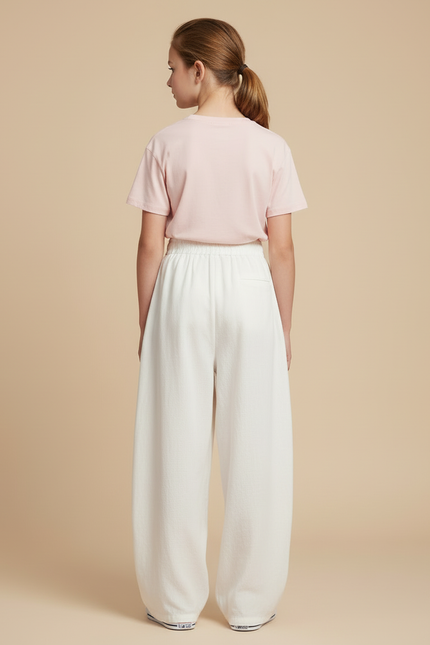 Pantalon Blanc Ample Fluide Coton Fille Décontracté - vue 2
