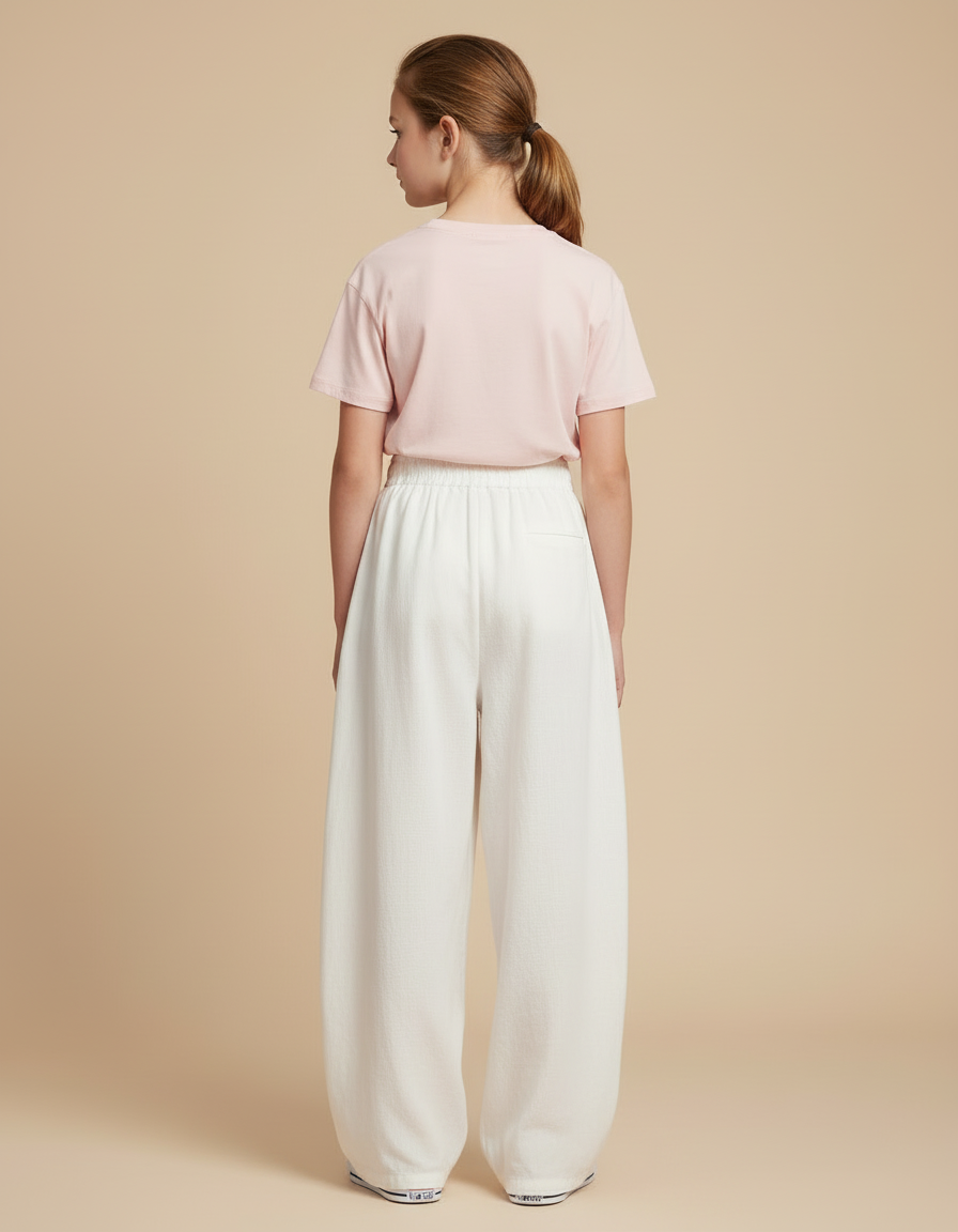 Pantalon Blanc Ample Fluide Coton Fille Décontracté - vue 2