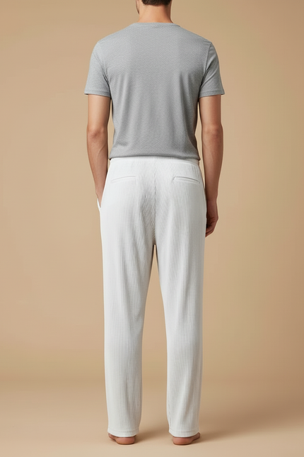 Pantalon Blanc Plissé Ample Décontracté Homme - Maille - vue 2