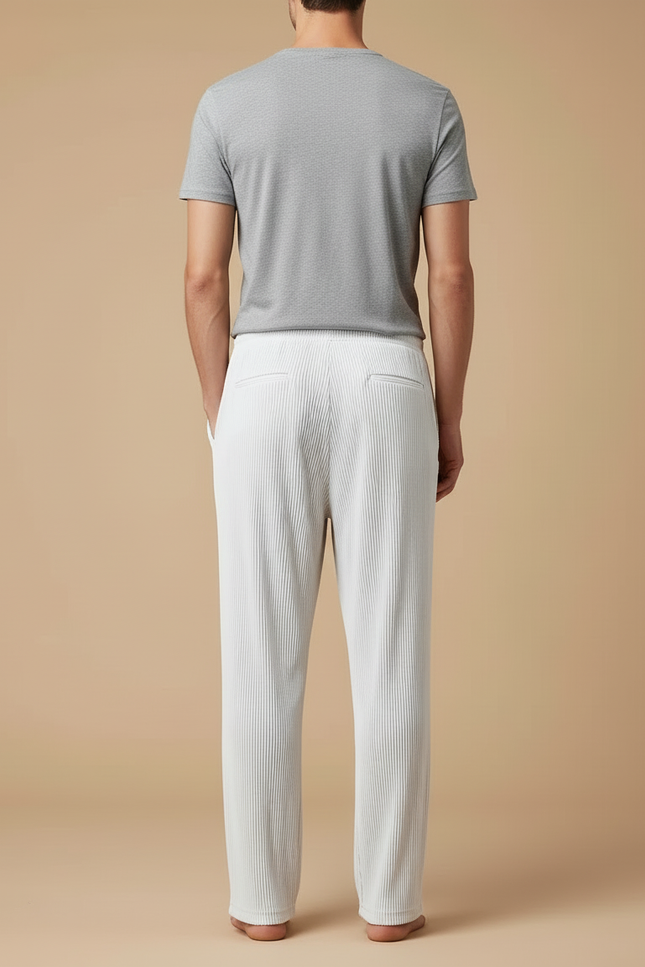 Pantalon Blanc Plissé Ample Décontracté Homme - Maille - vue 2