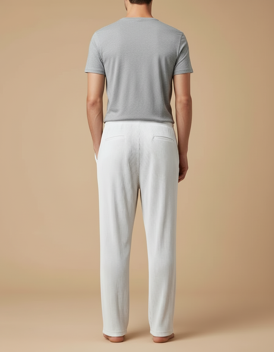Pantalon Blanc Plissé Ample Décontracté Homme - Maille - vue 2
