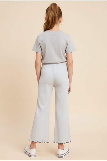Pantalon Blanc Côtelé Évasé Confortable Fille - Gris Cordé - vue 2