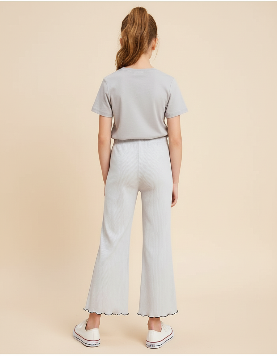 Pantalon Blanc Côtelé Évasé Confortable Fille - Gris Cordé - vue 2