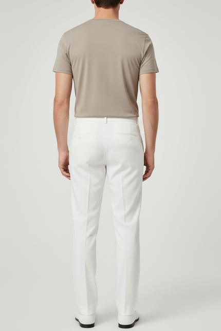 Pantalon Blanc Homme Plissé Droit Élégant Décontracté - Gabardine - vue 2