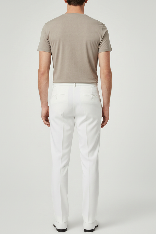Pantalon Blanc Homme Plissé Droit Élégant Décontracté - Gabardine - vue 2