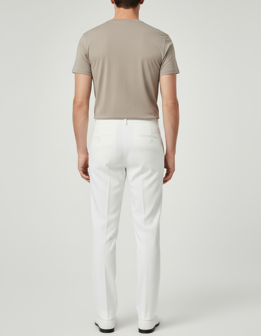 Pantalon Blanc Homme Plissé Droit Élégant Décontracté - Gabardine - vue 2